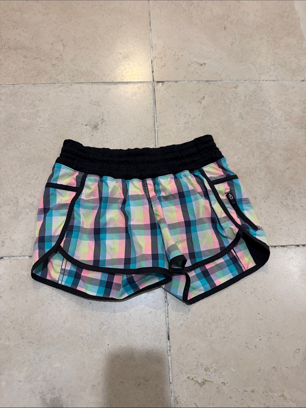 lululemon athletica Pastel Plaid Athletic Shorts with Black Trim